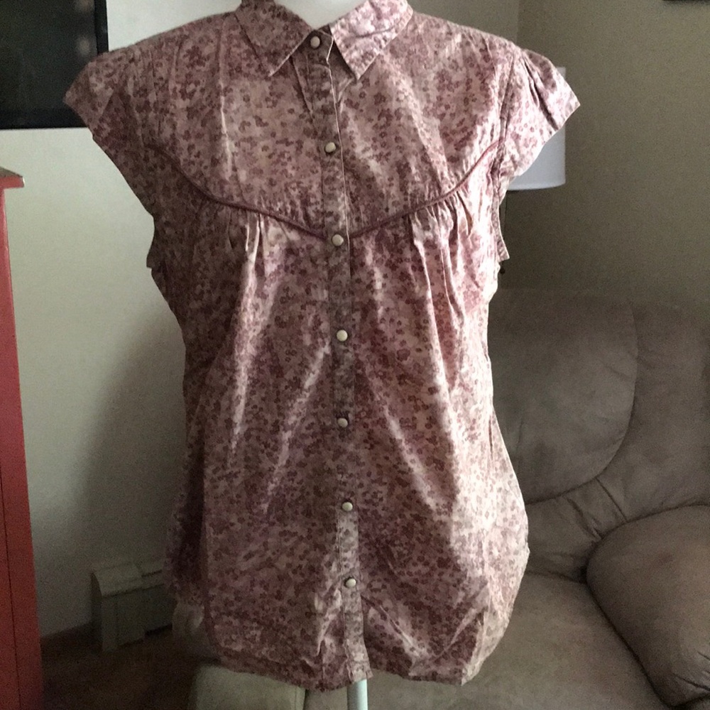 Cotton capped sleeve blouse..mauve floral..M(8-10)